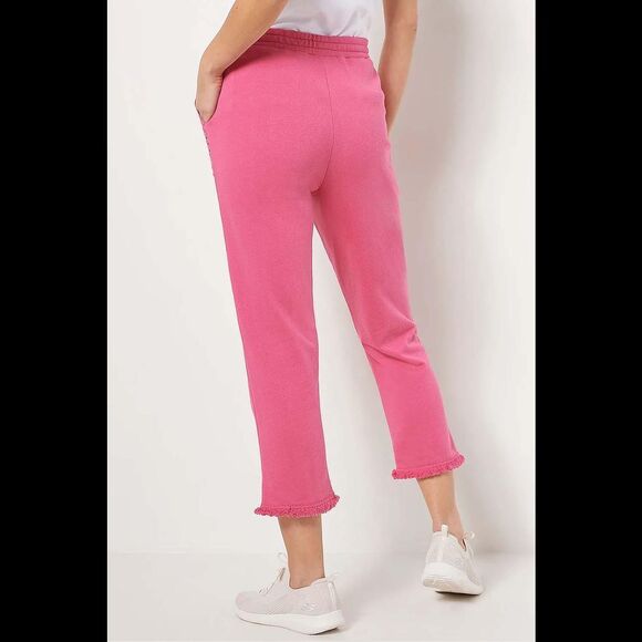 Susan Graver Weekend Washed French Terry Crop Pants Pink Brigade - Petite - Picture 2 of 2